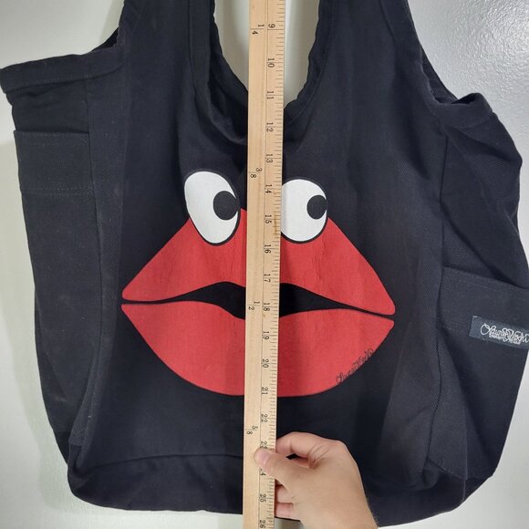 Lauren Moshi Beverly Hills Canvas Tote Bag Lips Eyes Red Black - Picture 13 of 14